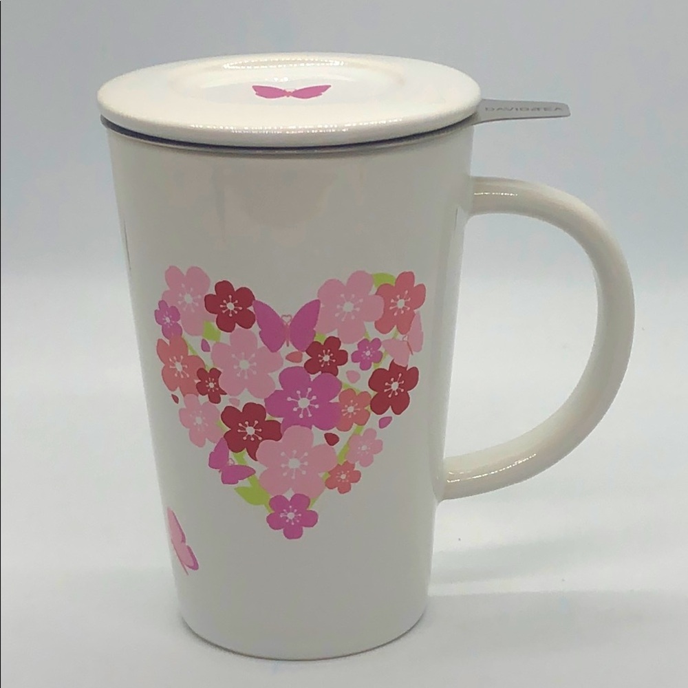 David’s Tea Pink Heart Tea Infuser Mug With Lid